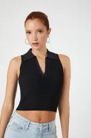 Women's Ribbed Sweater-Knit Crop Top in Black Small