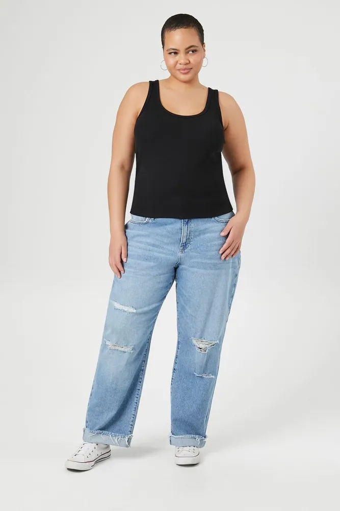 Women's Scoop Tank Top in Black, 3X