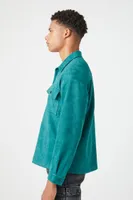 Men Faux Suede Drop-Sleeve Shirt in Hunter Green Small