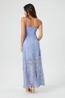 Women's Crochet Lace Sheer Maxi Dress in Light Blue Medium