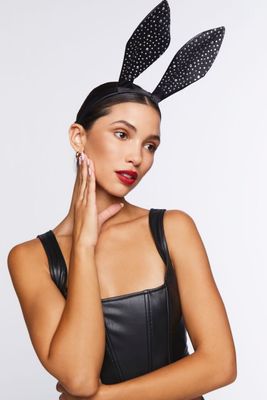 Faux Gem Bunny Ears Headband in Black