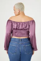 Women's Off-the-Shoulder Satin Top in Purple, 3X