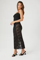 Women's Sheer Lace Cami Maxi Dress in Black Small