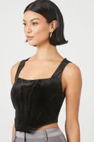 Women's Velvet Bustier Cropped Tank Top Black,