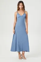 Women's Strappy Satin Cami Midi Dress in Dusty Blue, XS