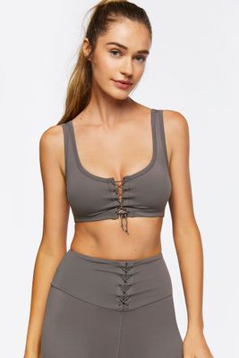 Women's Lace-Up Sports Bra in Charcoal Large