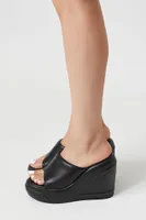 Women's Faux Leather Platform Wedges in Black, 9