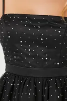 Women's Rhinestone Tulle Mesh Mini Dress in Black Large