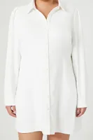 Women's Twill Mini Shirt Dress in Ivory, 0X