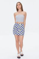 Women's Checkered Butterfly Mini Skirt in Sky Blue Small