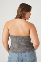 Women's Glitter Sweater-Knit Tube Top Charcoal,