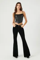 Women's Faux Leather Ruffle-Trim Crop Top