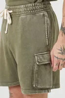 Men Mineral Wash Drawstring Shorts in Light Olive Large