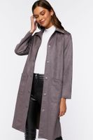 Women's Faux Suede Button-Front Duster Coat in Steeple Grey Small