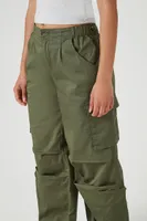 Women's Wide-Leg Cargo Parachute Pants in Sage Medium