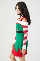 Women's Peppermint Elf Mini Dress in Green Large