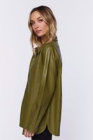 Women's Faux Leather Drop-Sleeve Shacket in Olive Small