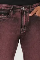 Men Mineral Wash Skinny Jeans in Burgundy, 32