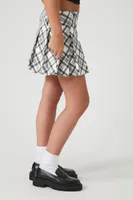 Women's Pleated Reworked Plaid Mini Skirt in White Medium