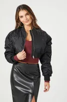 Women's Ruched-Sleeve Cropped Bomber Jacket