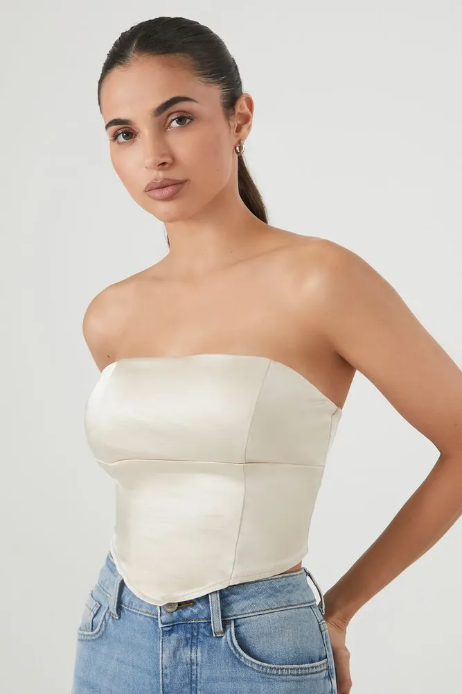 Women's Cropped Satin Tube Top in Champagne Medium