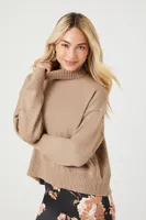 Women's Turtleneck Split-Hem Sweater in Brown Medium