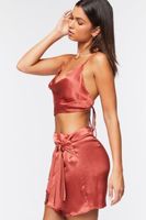 Women's Satin Cropped Cami & Self-Tie Wrap Skirt in Terra Cotta Medium