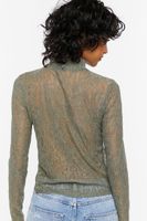 Women's Floral Lace Mock Neck Top in Tea Small