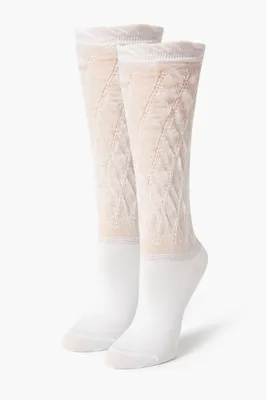 Ribbed Knee-High Socks in White