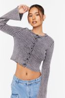 Women's Ribbed Bell-Sleeve Crop Top in Charcoal, XS