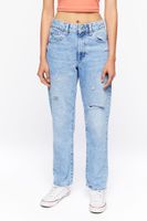 Women's Distressed Straight-Leg Jeans Denim,