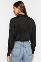 Women's Cropped Satin Shirt in Black, XS