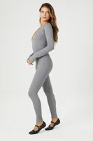 Women's Ribbed V-Neck Jumpsuit in Grey Large