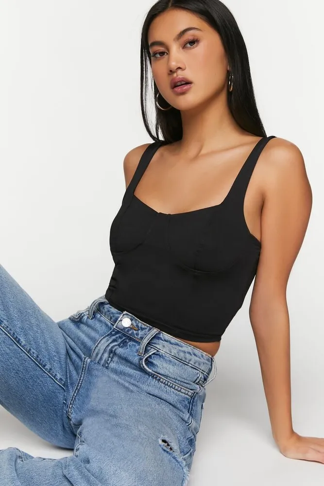 Forever 21 Women's Cropped Tank Top in Black, XL