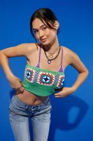 Women's Crochet Granny Square Tube Top in Green Small