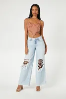 Women's Sweetheart Denim Corset Crop Top in Praline Medium