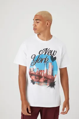 Men New York Graphic Tee in White Large