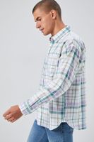 Men Plaid Linen-Blend Shirt in White Large