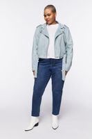 Women's Faux Suede Moto Jacket in Stone Blue, 0X