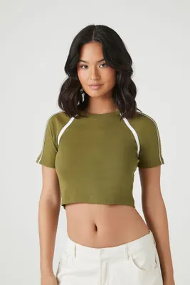 Women's Cropped Striped-Trim T-Shirt