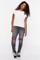 Women's Recycled Cotton Distressed Skinny Jeans Washed Black,