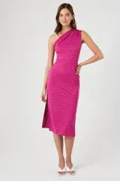 Women's Abstract Print One-Shoulder Midi Dress in Fuchsia Large