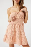 Women's Eyelet Strapless Mini Dress in Blush Small