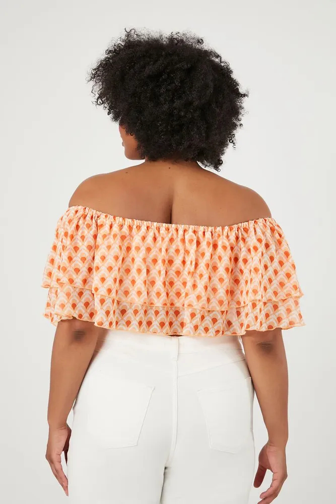 Women's Off-the-Shoulder Crop Top in Pink, 3X