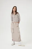 Women's Twill Drawstring Maxi Cargo Skirt in Goat, XL
