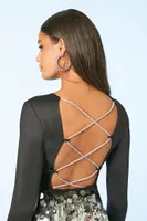 Women's Lace-Up Long-Sleeve Bodysuit in Black Medium