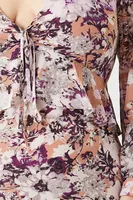 Women's Floral Print Mini Dress in Mocha/Lavender, 0X