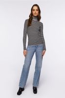 Women's Striped Turtleneck Long-Sleeve Top in Black/Cream Medium