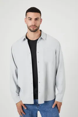 Men Rayon-Blend Pocket Shirt in Light Grey Medium