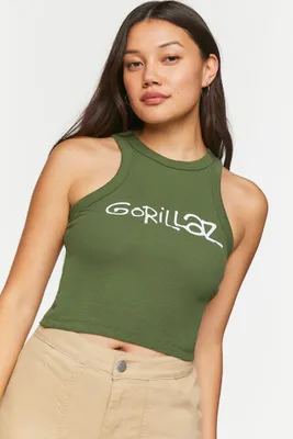 Women's Gorillaz Graphic Tank Top in Green Medium